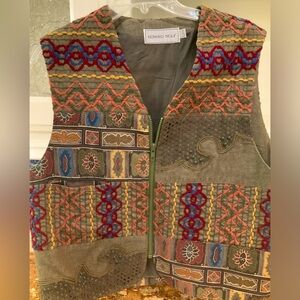 Howard Wolf Vintage Embroidered Olive Green Vest Size 12